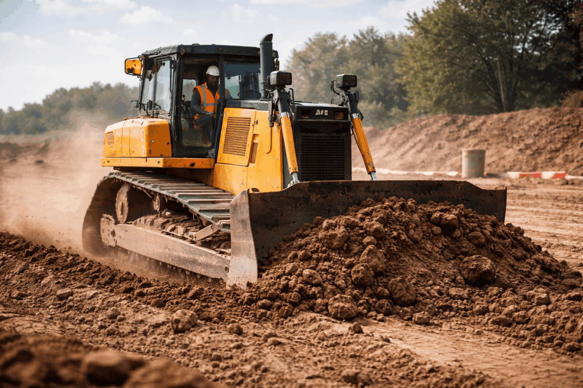conducteur de bulldozer terrassement nivellement chantier