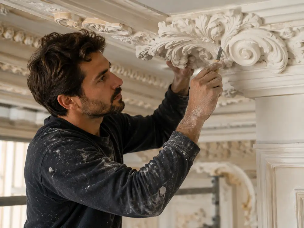 Staffeur ornemaniste création moulure rosace corniche staff décoration bâtiment BTP