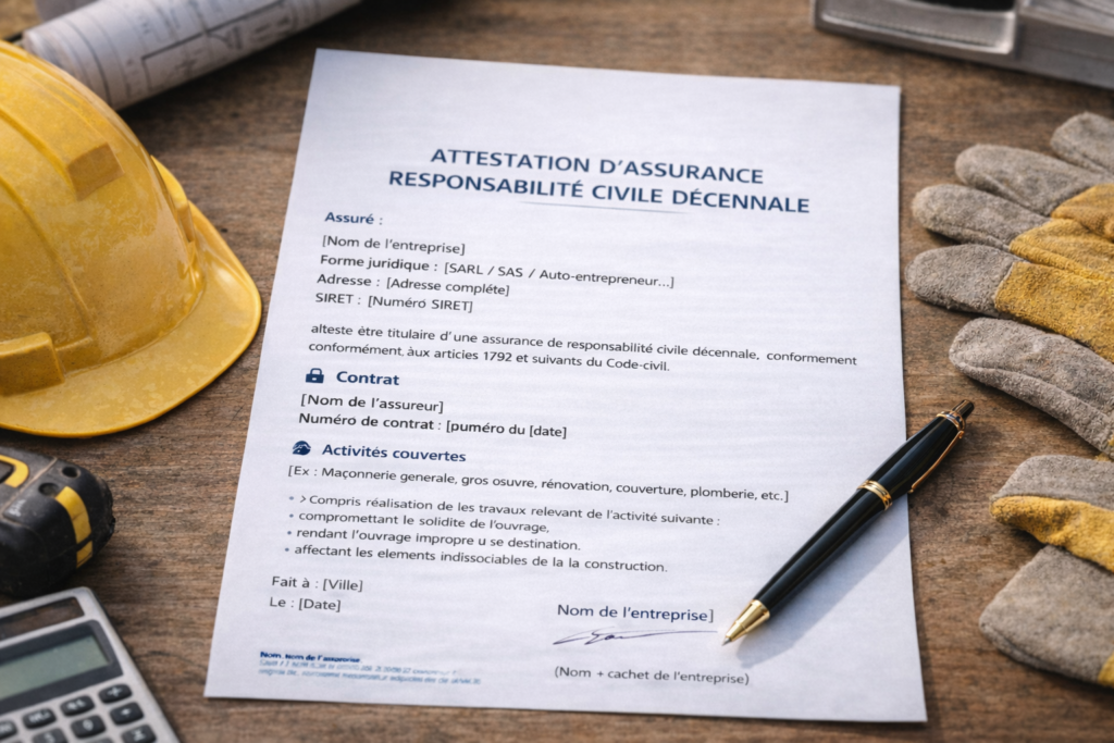 Attestation d’assurance responsabilité civile décennale pour les professionnels du bâtiment