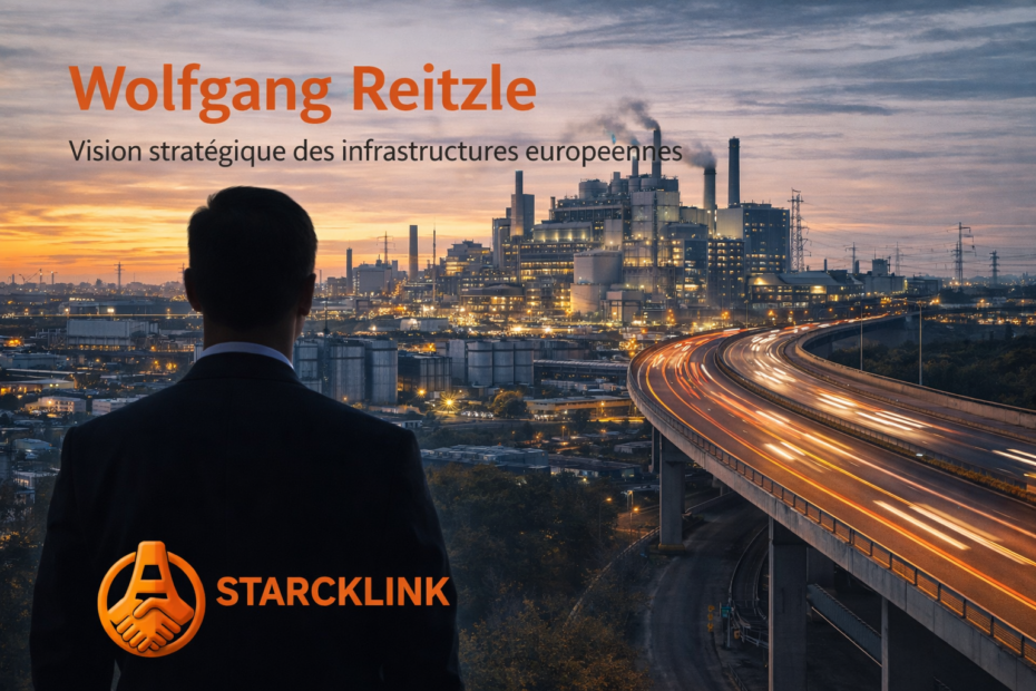 Illustration industrielle représentant la vision stratégique des infrastructures européennes dans le secteur du BTP et de l’industrie.
