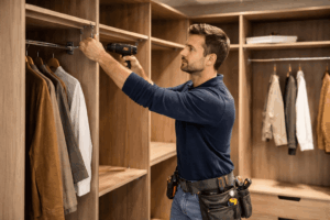 Agenceur installant un aménagement intérieur sur mesure