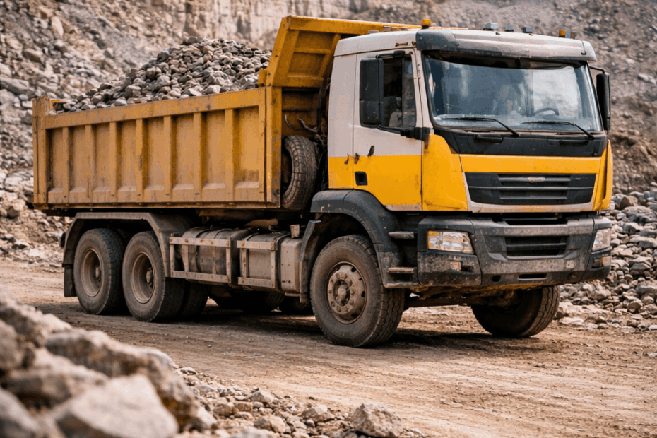 Conducteur de carrière pilotant un engin de chantier dans une carrière de pierres